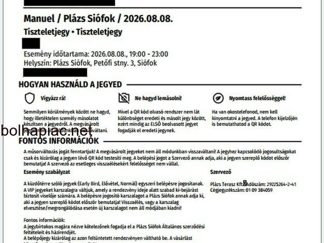Siófok-Plázs Manuel koncertjegyek
